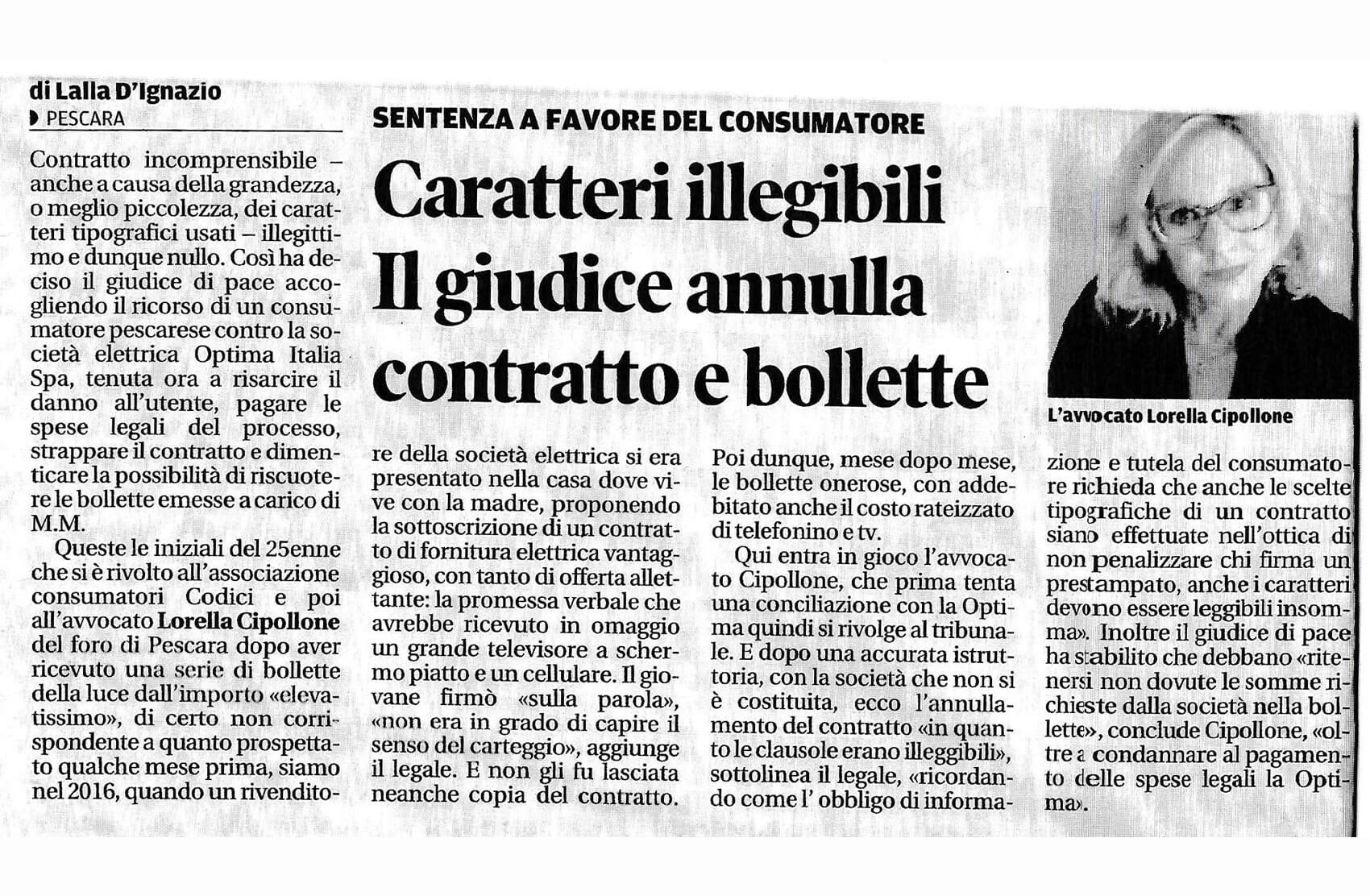 Caratteri illegibili. Il giudice annulla contratto e bollette