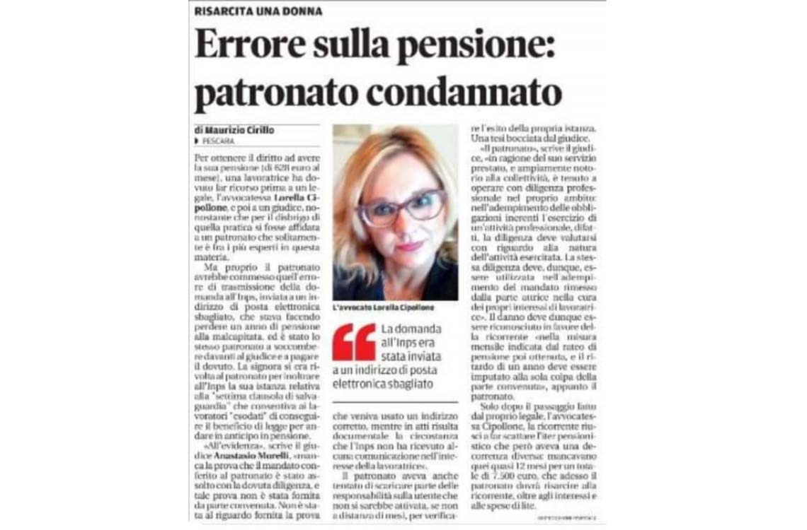 Errore sulla pensione: patronato condannato